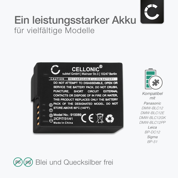 CELLONIC® Chargeur DE-A84A compatible avec Lumix DMC-FZ72, -FZ100