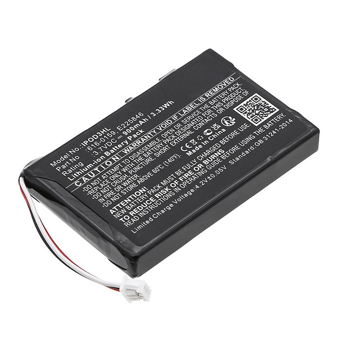 616-0159, E225846 Battery Replacement for Apple iPod 3 Gen. A1040 MP3 / MP4 Player - 900mAh 3.6V - 3.7V Lithium Ion