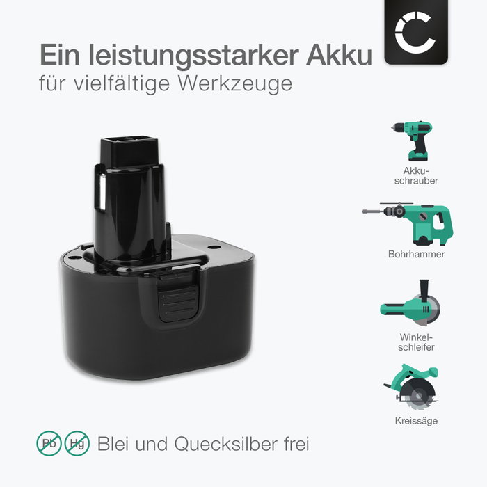 Vhbw Akku Ersatz Für Dewalt DW9071, DW907, DE9071, DE9074, DE9075, DE9501, Akku Akku NiMH 2000 Mah 12 V Leistungsfaehige Austausch Akkus Fuer Werkzeug Powertools Wie S09250j8