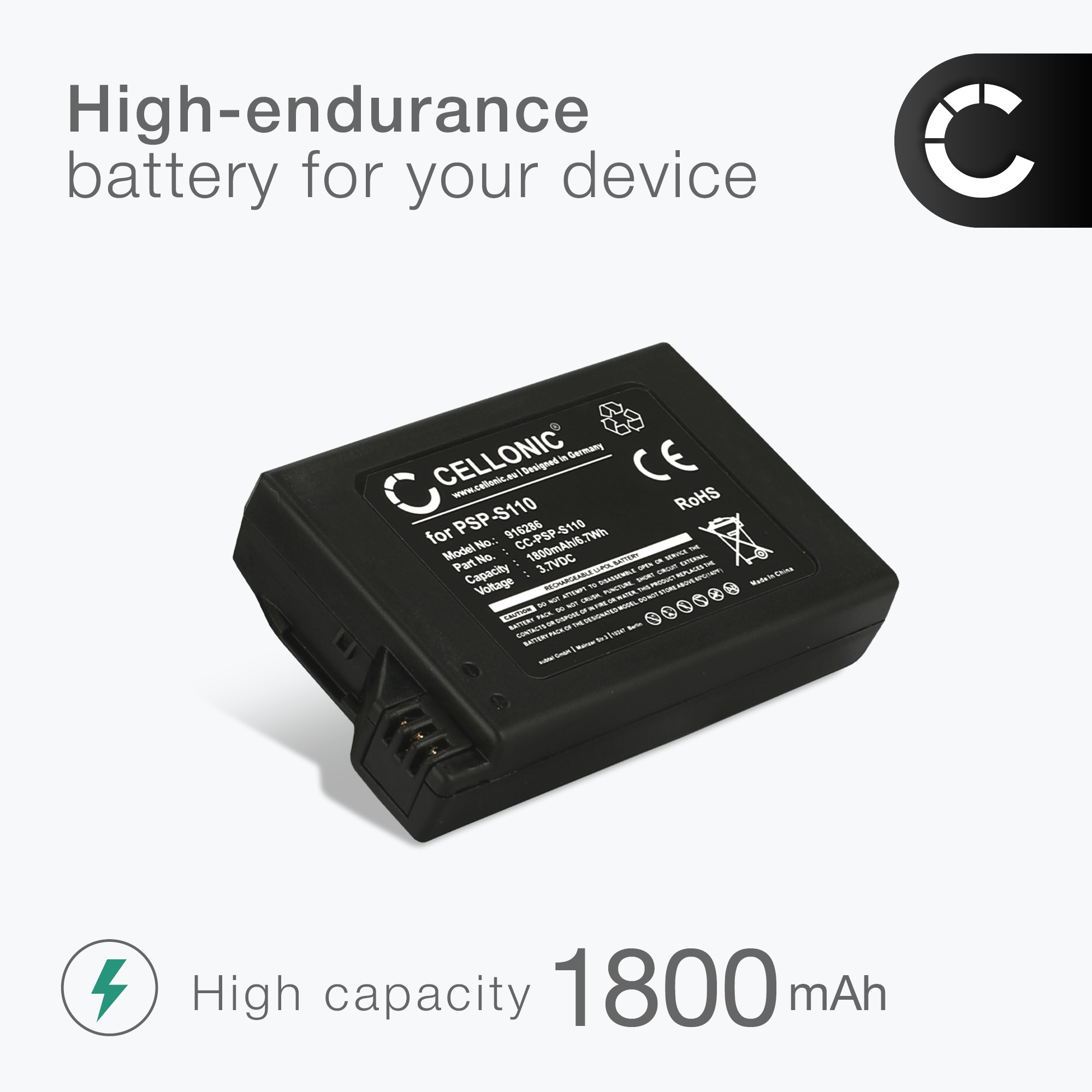 Replacement 1800mAh PSP-110 PSP110 Battery for Sony PSP Fat Portable Playstation PSP-1000, PSP-1001