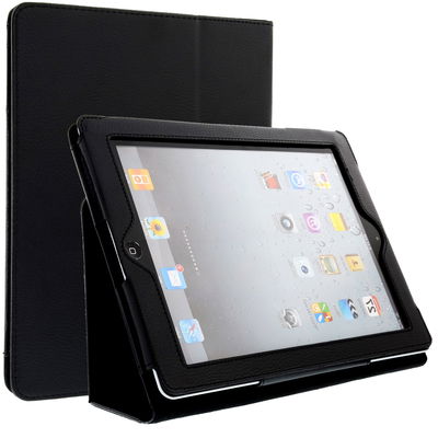 Flip Cover Tablethülle für Apple iPad 2 / iPad 3 / iPad 4 (Wake / Sleep) Tablet Schutzhülle mit Bumper und Ständer / Stankfunktion - Kunstleder schwarz Bookstyle Case Klapphülle faltbar - Touchpad Tasche / Hülle