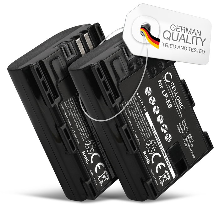 2x Battery for Canon 70D, 80D, 7D, 60D, 6D, 5D Mark II, 5D Mark III, 5D Mark IV, LP-E6N 2000mAh from CELLONIC