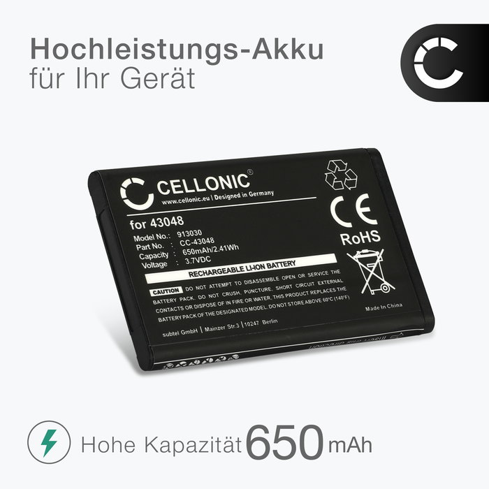 2x 043048,C0487,SV20405855 Ersatz Akku für Swissvoice ePure / ePure fulleco DUO - Telefon Ersatzakku - 650mAh Telefonakku, wiederaufladbare Batterie