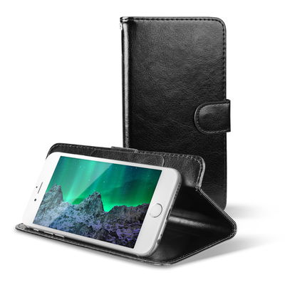 Smart Flip Cover für Smartphones (15.7cm x 8cm x 2cm / ~ 5,3 - 5,5") Handy - Universal Schutzhülle - Handyhülle Bookstyle Case PU Leder Klapphülle faltbar, Tasche schwarz, EC Kreditkarten Halter, Kartenfach Hülle