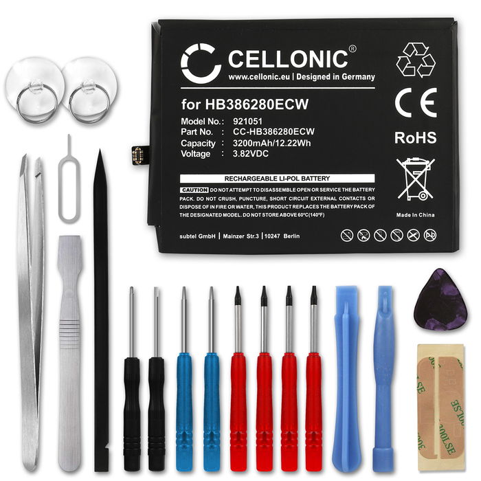 CELLONIC Phone Battery Replacement for Huawei P10 / Honor 9 + 17-Tool Phone Repair Kit - HB386280ECW 3200mAh