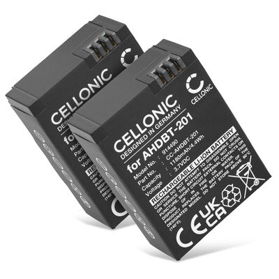 2x AHDBT-201 AHDBT-301 AHDBT-302 Ersatz Akku für GoPro Hero 3, Hero 3 White, Hero 3 Black Hero 3 Silver, Gopro Hero 3 Plus - Kamera Ersatzakku - Kameraakku 1180mAh, Batterie