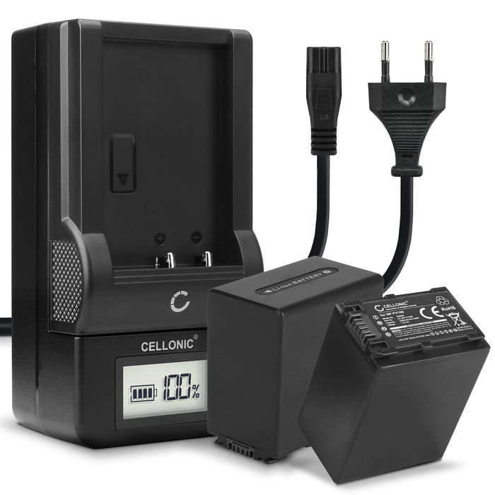 2x Sony NP-FV100 Akku + Ladegerät 3300mAh Ersatzakku Batterie von CELLONIC