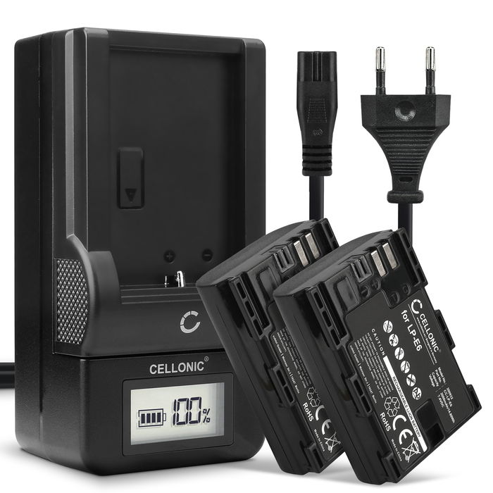 2x Canon LP-E6 Akku + Ladegerät 2000mAh Ersatzakku Batterie von CELLONIC