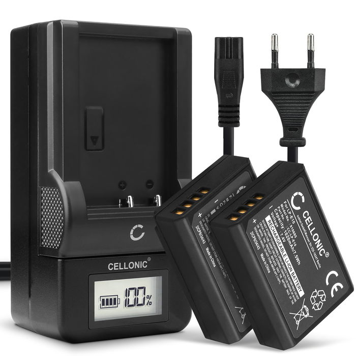 2x Canon EOS 1500D Akku + Ladegerät 1020mAh Ersatzakku Batterie von Cellonic