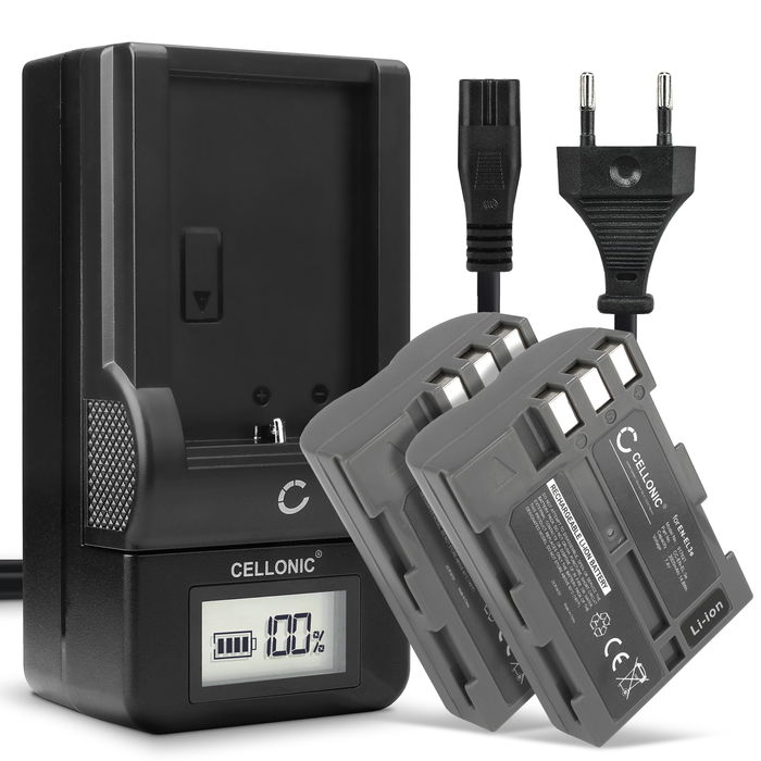 2x CELLONIC Camera Battery for Nikon D80 D90 D900 D100 D200 D300 D300S D50 D70 D700 D70s Replacement EN-EL3 EN-EL3e Battery 2000mAh Backup + Charger MH-18a