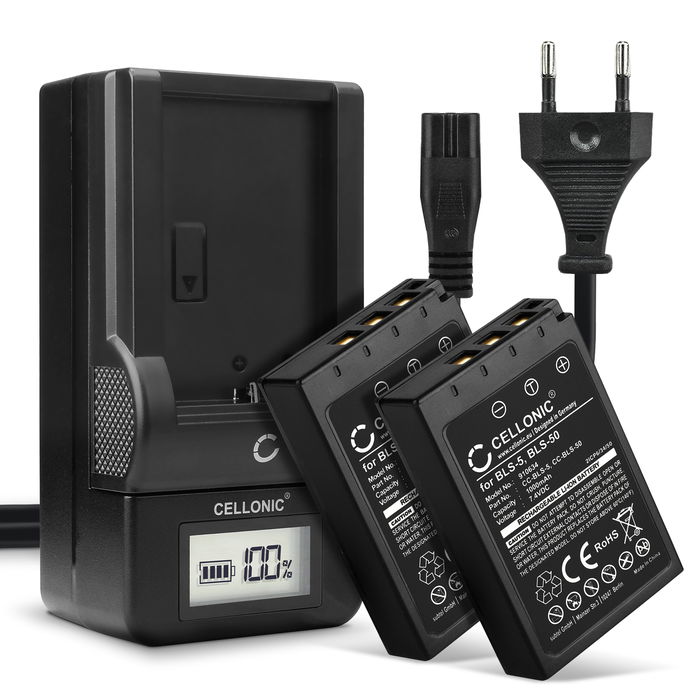 2x Olympus Stylus 1s Akku + Ladegerät 1000mAh Ersatzakku Batterie von CELLONIC