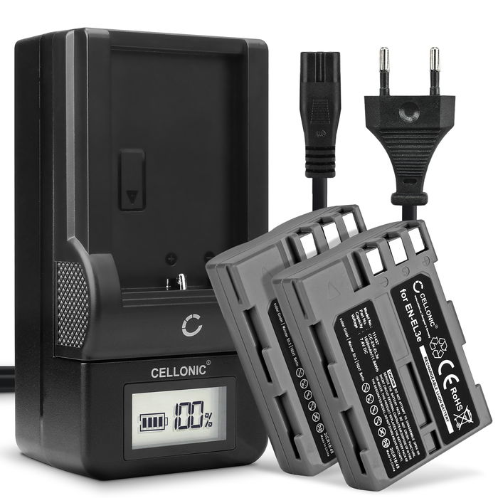 2x Ersatz Akku EN-EL3 EN-EL3e EN-EL3a + Ladegerät MH-18a für Nikon D300S D300 D100 D200 D50 D70 D700 D70s D80 D90 D900 Kamera - 1600mAh Ersatzakku Batterie, Ladekabel, Akkuladegerät