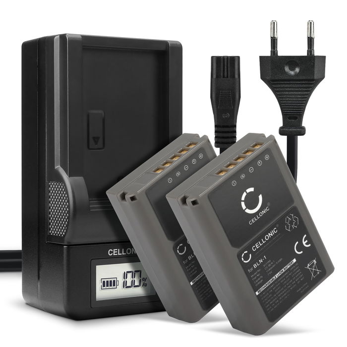 2x Ersatz Akku BLN-1 + Ladegerät BCN-1 für Olympus OM-D E-M1 OM-D E-M5 OM-D E-M5 Mark II Pen E-P5 PEN-F Kamera - 1140mAh Ersatzakku Batterie, Ladekabel, Akkuladegerät