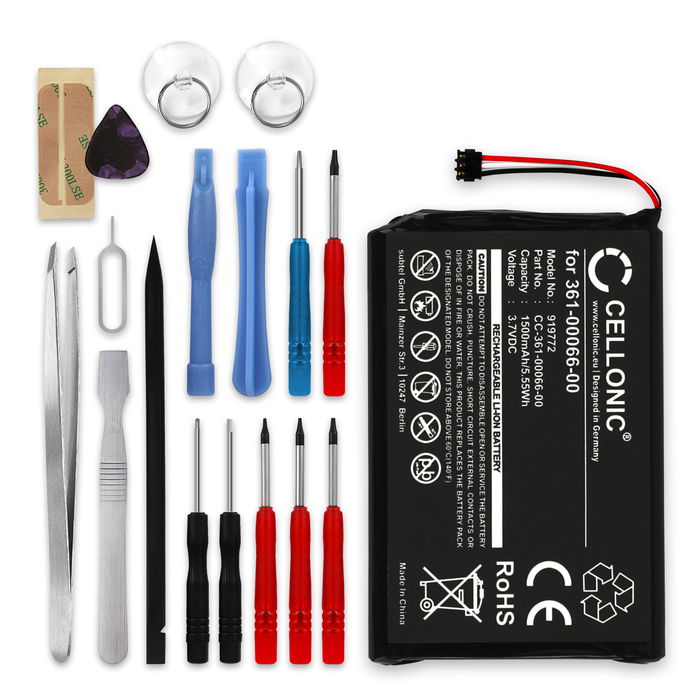 Garmin Dezl 760LMT-D Akku + Werkzeug-Set 17tlg 1500mAh Ersatzakku Batterie von Cellonic
