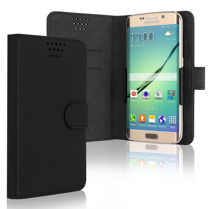 Smart Flip Cover für Smartphones (14.2cm x 8.3cm x 1cm) Handy - Universal Schutzhülle - Handyhülle Bookstyle Case PU Leder Klapphülle faltbar, Tasche schwarz, EC Kreditkarten Halter, Kartenfach Hülle