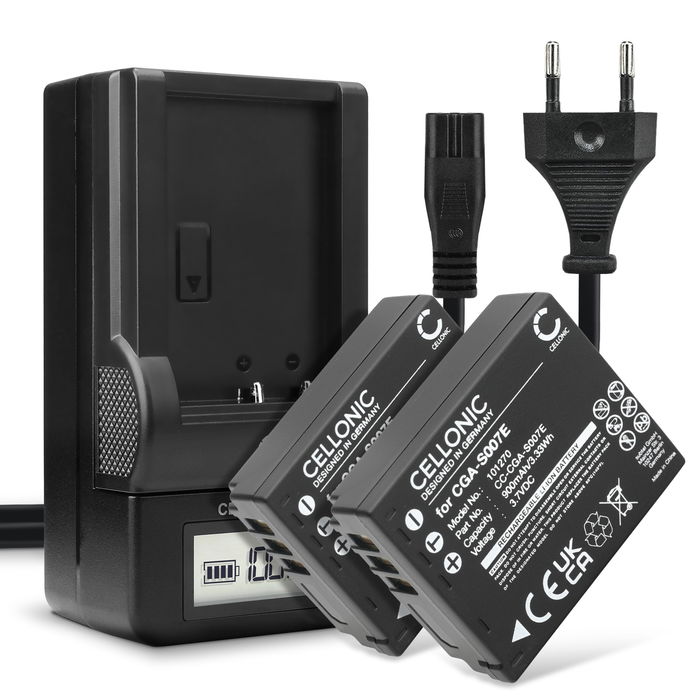 2x Panasonic CGR-S007E/1B Akku + Ladegerät 900mAh Ersatzakku Batterie von CELLONIC