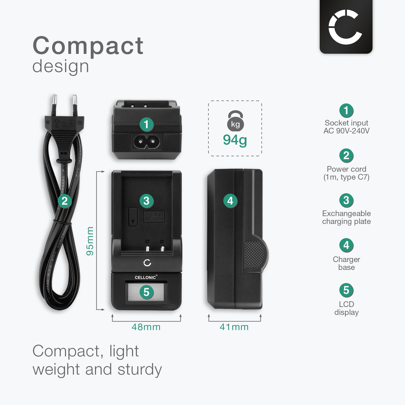 JJC Caricabatteria Doppio USB per Fotocamere Canon EOS 700D, 650D, 600D, 550D per Canon LP-E8