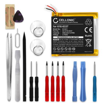 Akku für Apple iPod nano 3 Gen. - A1236 450mAh + Werkzeug-Set von CELLONIC