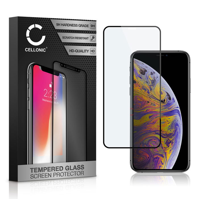 CELLONIC Display Schutzglas kompatibel mit iPhone Xs Max Handyglas - 3D Case-friendly 9H 0,33mm Full Glue schwarz - Handy Schutzfolie Displayschutz Glas Folie, Screen Protector Glass