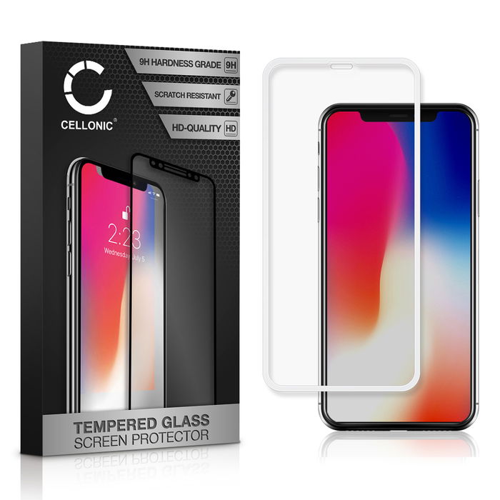 CELLONIC Display Schutzglas kompatibel mit Apple iPhone 11 Pro / iPhone X / iPhone Xs Handyglas - 3D Full Cover 9H 0,33mm Full Glue weiß - Handy Schutzfolie Displayschutz Glas Folie, Screen Protector Glass
