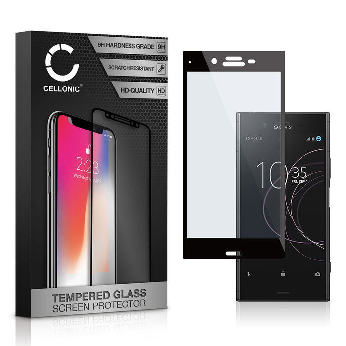 CELLONIC Display Schutzglas kompatibel mit Sony Xperia XZ1 Handyglas - 3D Full Cover 9H 0,33mm Edge Glue schwarz - Handy Schutzfolie Displayschutz Glas Folie, Screen Protector Glass