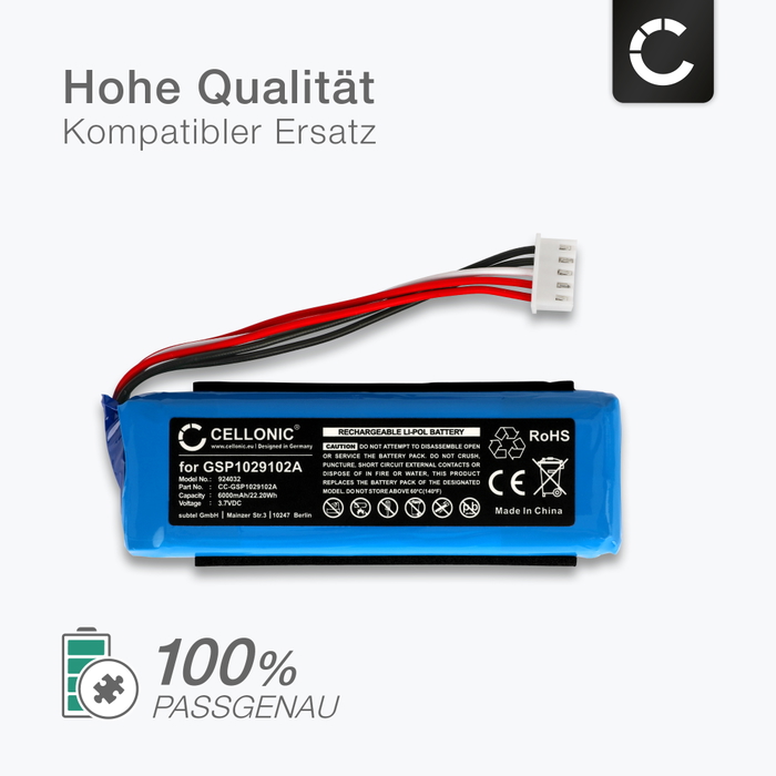 Akku für JBL Charge 3 BL GSP1029102A Batterie Li-Polymer 6000 mAh 3,7 V Akku für JBL Charge 3 BL GSP1029102A Batterie Li-Polymer 6000 mAh 3,7 V