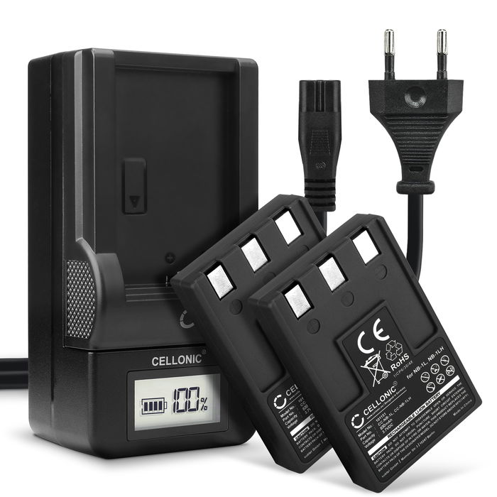 2x Ersatz Akku NB-1LH NB-1L + Ladegerät CB-2LSE CBC-NB1 für Canon Digital IXUS 300 330 400 430 500 IXUS V V2 V3 S100 NB1L CB2LS Kamera - 830mAh Ersatzakku Batterie, Ladekabel, Akkuladegerät