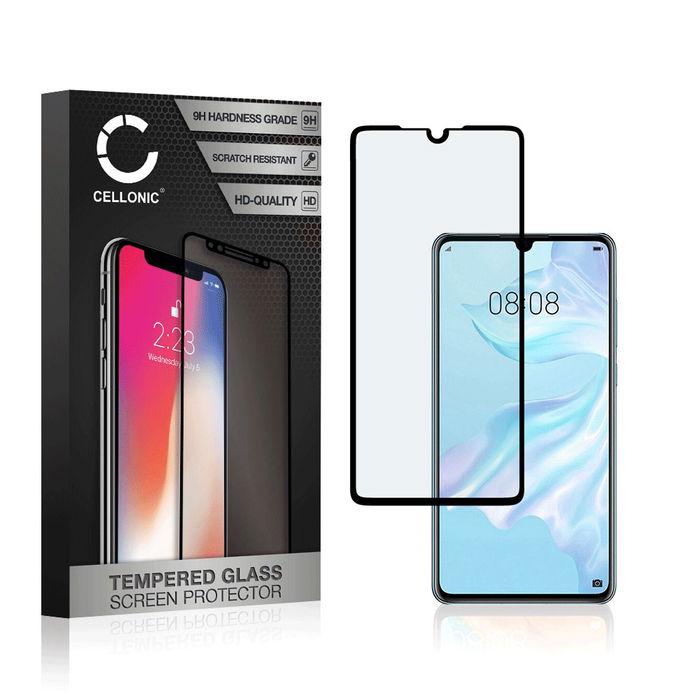 CELLONIC Display Schutzglas kompatibel mit Huawei P30 Handyglas - 3D Case-friendly 9H 0,33mm Full Glue schwarz - Handy Schutzfolie Displayschutz Glas Folie, Screen Protector Glass