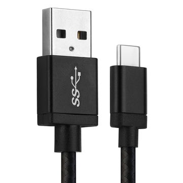 Universal USB C Type C Cable for Mobile Phones, Tablets, GPS, Speakers 3A Fast Data Transfer 1m Nylon Charging / Charger Lead - Black