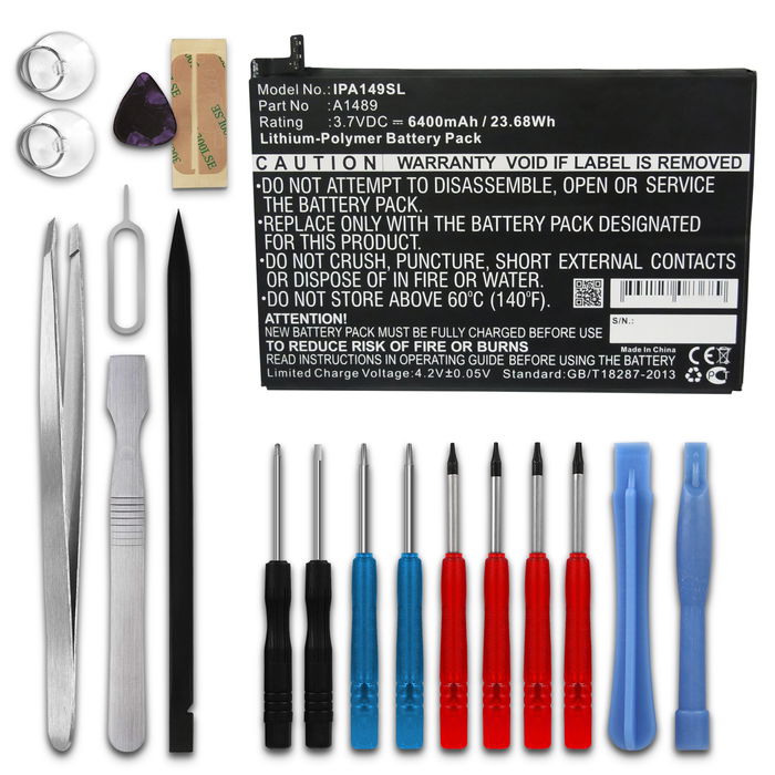 subtel Replacement Tablet Battery for iPad mini 2 / mini 3 (A1599 / A1600 / A1489 / A1490) + 17-Tool Tablet Repair Kit - A1512 6400mAh