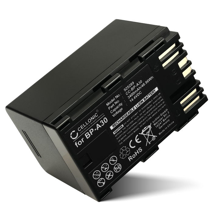 Akku für Canon XF605, XF705, EOS C300 Mark II, Canon C200, CA-CP200L, C300 Mark II PL BP-A30 (3400mAh, 14.4V) von CELLONIC