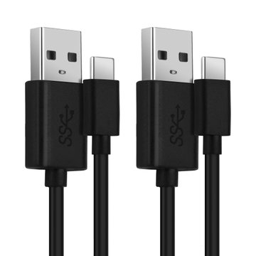 2x Camera USB Cable for GoPro Hero 5, 6, 7, 8, 9, 10, 11, Max, Max 360, Fusion 1m Fast Charging Data Cable for Camera 3A Charger Lead PVC - Black