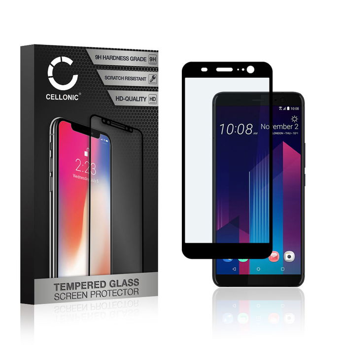 CELLONIC Display Schutzglas kompatibel mit HTC U11 Plus Handyglas - 3D Full Cover 9H 0,33mm Full Glue schwarz - Handy Schutzfolie Displayschutz Glas Folie, Screen Protector Glass