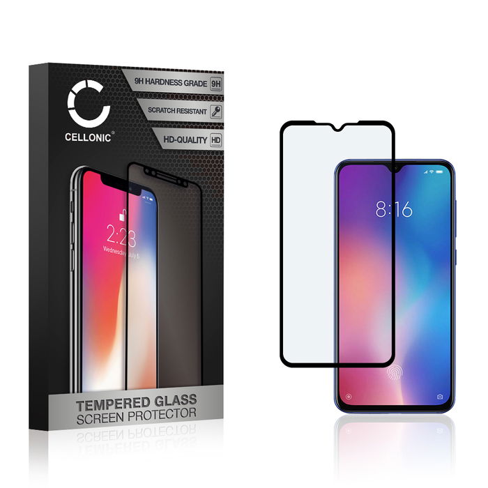 CELLONIC Display Schutzglas kompatibel mit Xiaomi Redmi 9 / Redmi 9A Handyglas - 3D Case-friendly 9H 0,33mm Full Glue schwarz - Handy Schutzfolie Displayschutz Glas Folie, Screen Protector Glass