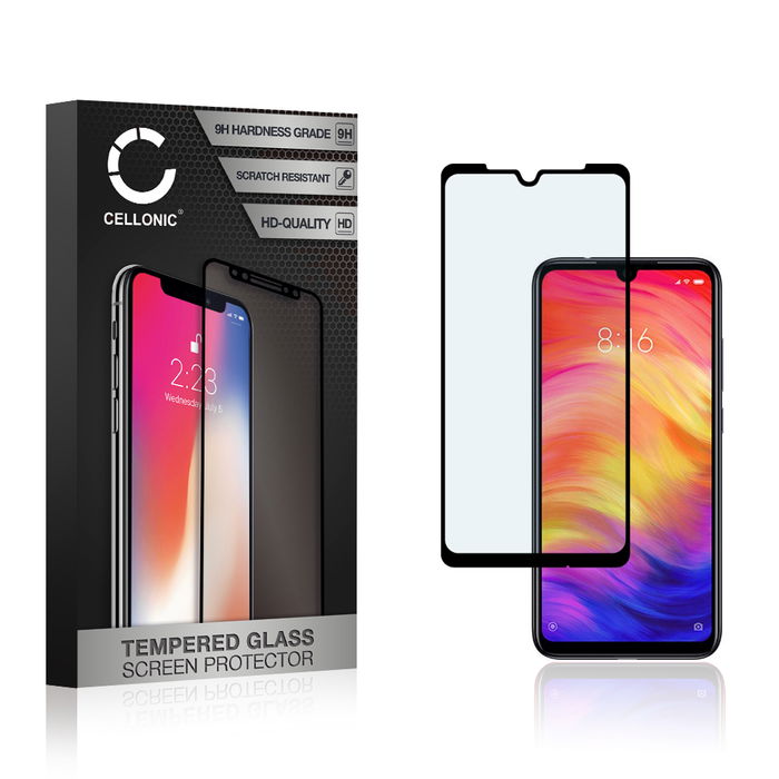 CELLONIC Display Schutzglas kompatibel mit Xiaomi Redmi Note 7 Handyglas - 3D Full Cover 9H 0,33mm Full Glue schwarz - Handy Schutzfolie Displayschutz Glas Folie, Screen Protector Glass