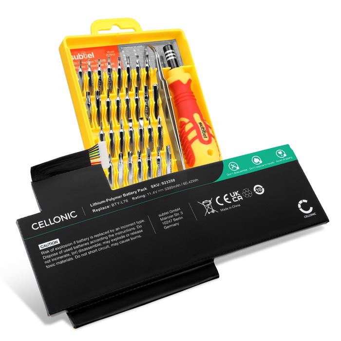 Battery for MSI GS70 2PE, GS70 2QE, GS70 2PC, GS70 2QD, GS72, BTY-L76 11.1V 5300mAh + Tool-kit from CELLONIC