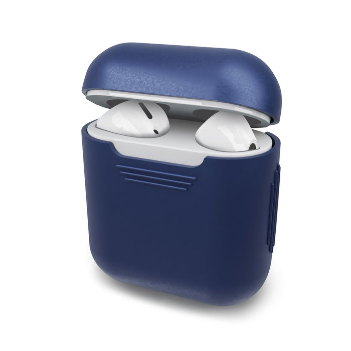 Silikonhülle Blau für Apple AirPods und AirPods 2 Schutzhülle - Ladeschale Case: Blue, matt, pastell Hülle - Airpod Tasche Ladecase Cover Etui Airpodscase