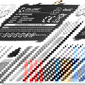 Tablet Ersatz Akku für Samsung SM-T830 Galaxy Tab S4, Samsung SM-T835 Galaxy Tab S4 LTE - 7300mAh Ersatzakku EB-BT835ABE, EB-BT835ABU, GH43-04830A Tabletakku + Werkzeug-Set Batterie