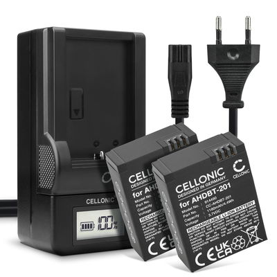 2x CELLONIC Camera Battery for GoPro Hero 3 Hero 3 White Hero 3 Black Hero 3 Silver Hero 3 + Hero 3+ Hero 3 Plus Replacement AHDBT-201 AHDBT-301 AHDBT-302 Battery 1180mAh Backup + Charger