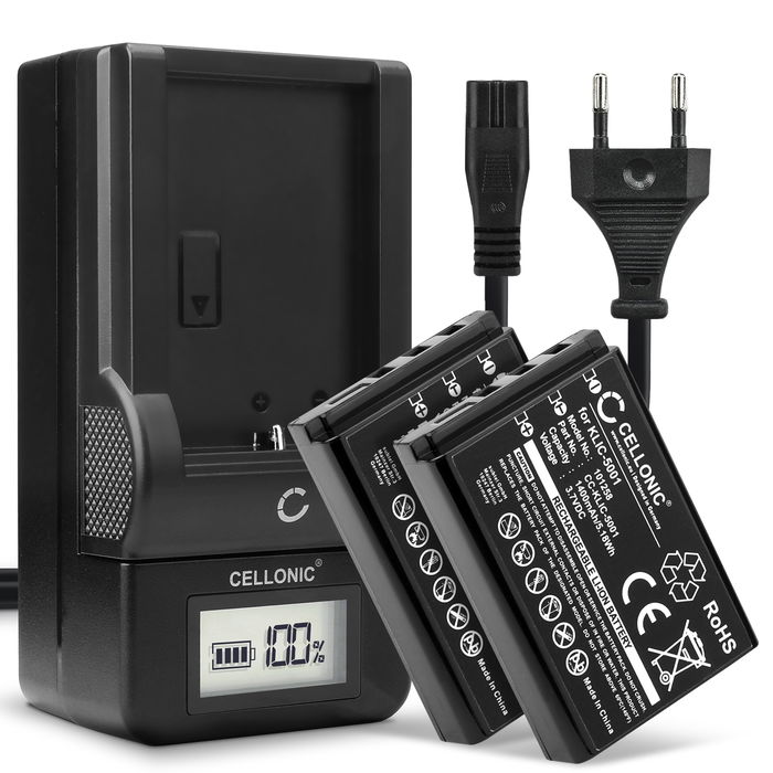 2x Akku für Kodak Easyshare P850 Kamera, Ersatzakku 1400mAh Batterie + Ladegerät