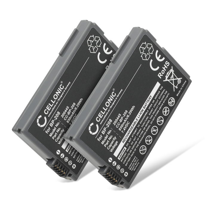 2x Akku für Canon DC100 DC20 DC10 DC40 DC95 DC19 DC201 MVX4i MVX460 DC21 DC220 MVX450 HR10 BP-208 BP-208DG (700mAh, 7.4V) von CELLONIC