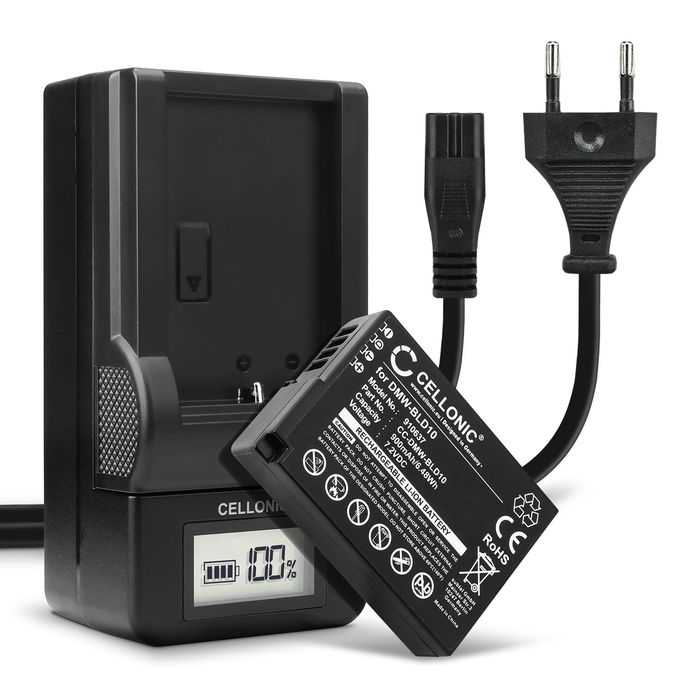 2x Ersatz Akku DMW-BLD10 + Ladegerät DMW-BLD10 für Panasonic Lumix DMC-GX1 Lumix DMC-G3 Lumix DMC-GF2 Lumix DMC-ZS7 Lumix DMC-TS2 Kamera - 900mAh Ersatzakku Batterie, Ladekabel, Akkuladegerät