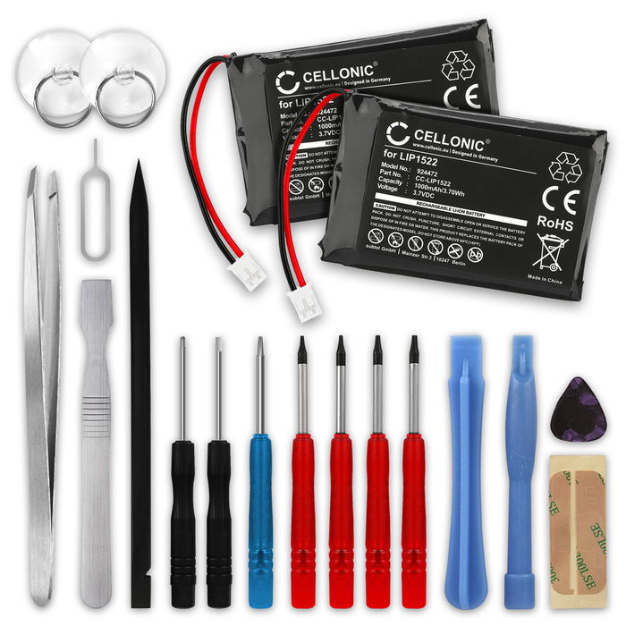 2x Akku für Sony PlayStation 4 Dualshock 4 Wireless Controller (Version 2) 1000mAh + Werkzeug-Set von CELLONIC