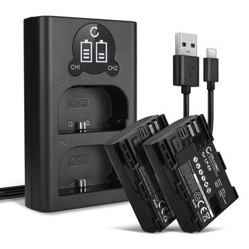 2x Kamera Akku für Canon EOS 80D 90D 70D 7D 6D Mark II 60D R6 R5 5Ds R 5D Mark IV III XC10 XC15 WFT-E7 Pocket Cinema - LP-E6N LP-E6 Ersatzakku 2000mAh + Dual Ladegerät CBC-E6 LC-E6 Ladekabel, Batterie