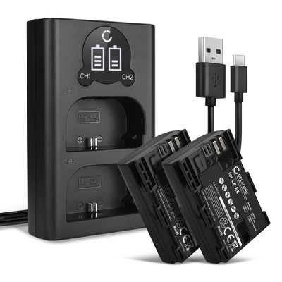 2x Kamera Akku für Canon EOS 80D 90D 70D 7D 6D Mark II 60D R6 R5 5Ds R 5D Mark IV III XC10 XC15 WFT-E7 Pocket Cinema - LP-E6N LP-E6 Ersatzakku 2000mAh + Dual Ladegerät CBC-E6 LC-E6 Ladekabel, Batterie