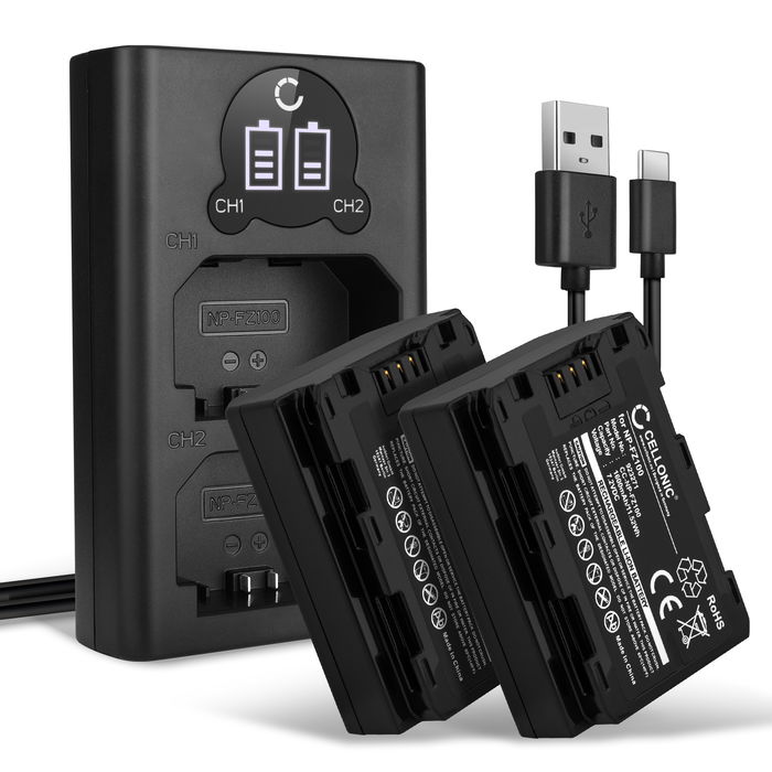 2x Sony Alpha 7R III (ILCE-7RM3) Akku + Dual Ladegerät 1600mAh Ersatzakku Batterie von CELLONIC