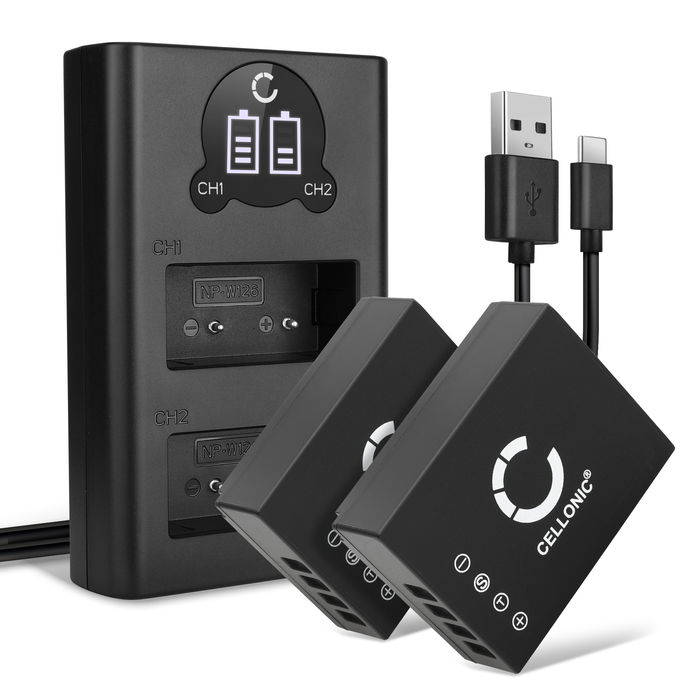 2x FujiFilm NP-W126S Battery + Dual Charger 1140mAh from CELLONIC