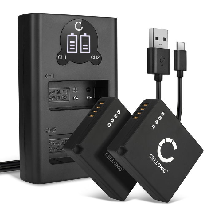 2x Panasonic Lumix DC-TZ200 Akku + Dual Ladegerät 730mAh Ersatzakku Batterie von CELLONIC