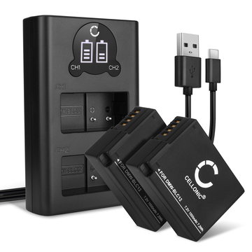 2x Kamera Akku für Panasonic G7 DMC-G7 G5 G6 G80 G81 G90 GX8 GH2 Lumix FZ1000 II DMC-FZ200 FZ2000 FZ300 - DMW-BLC12 DMW-BLC12E -BLC12PP Ersatzakku 1000mAh + Dual Ladegerät DE-A80A DE-A80 Ladekabel, Batterie