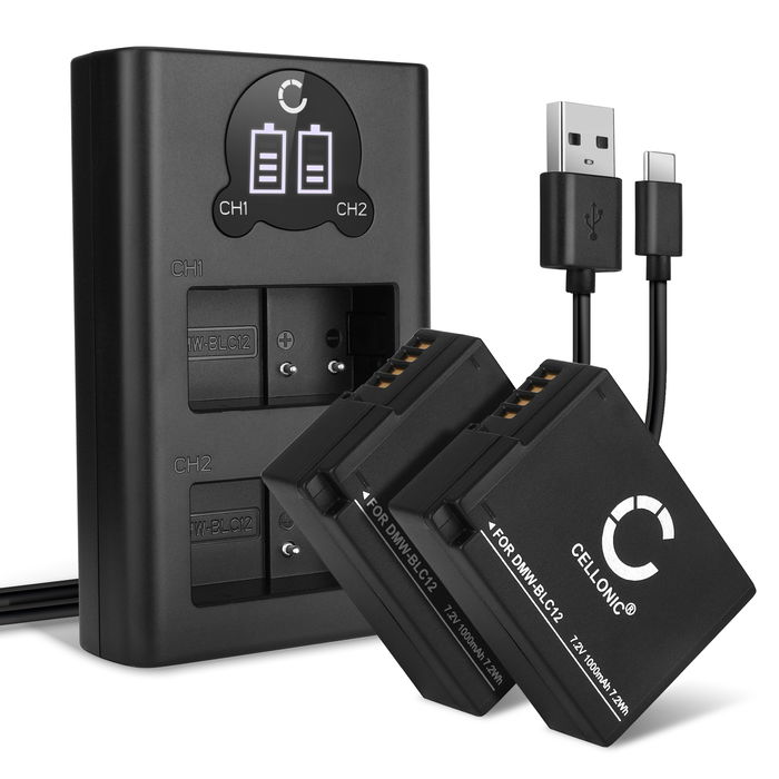 2x Panasonic DMW-BLC12E Akku + Dual Ladegerät 1000mAh Ersatzakku Batterie von CELLONIC